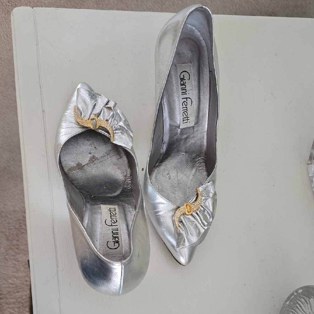 80s Silver Heels with Gold Accent